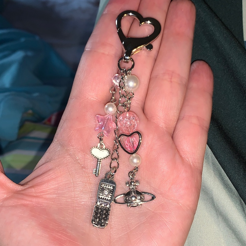 Heart purse/bag Charm Keychain with Pink Accents